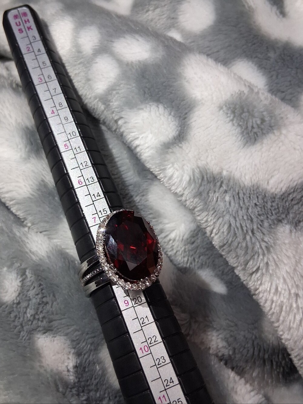 Silver Adjustable Ring with Deep Red Oval Stone - Picture 7 of 9